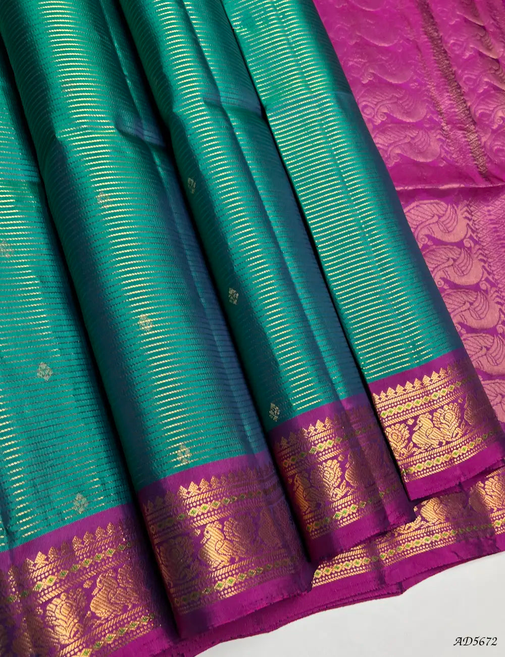 Green & Rani Pink - Vairaoosi X Kanchi Border Soft Silk Saree Front View