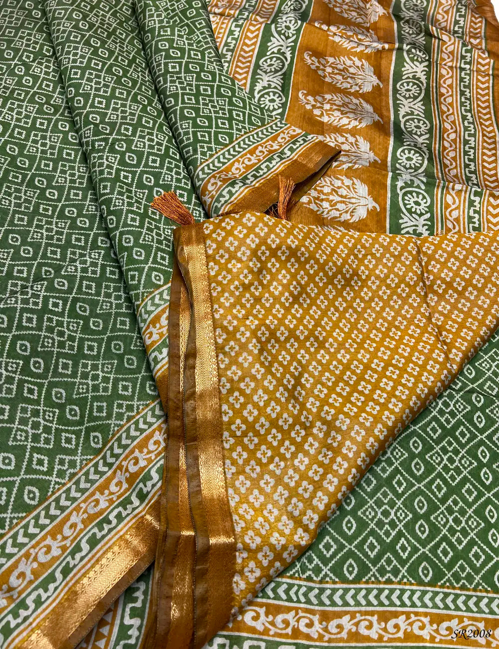 Green & Rust - Chanderi Saree -