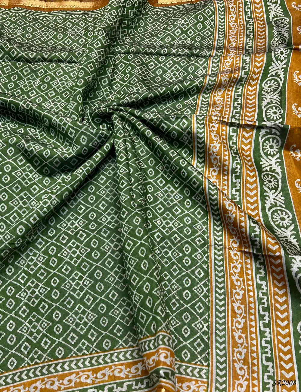 Green & Rust - Chanderi Saree Front View
