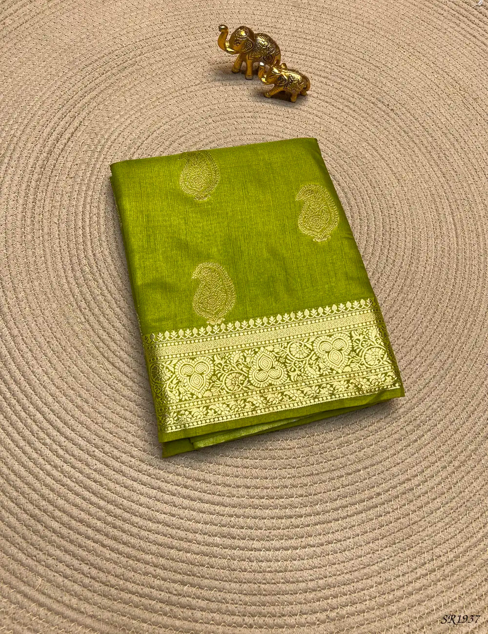 Green - Semi Banaras Saree Front View