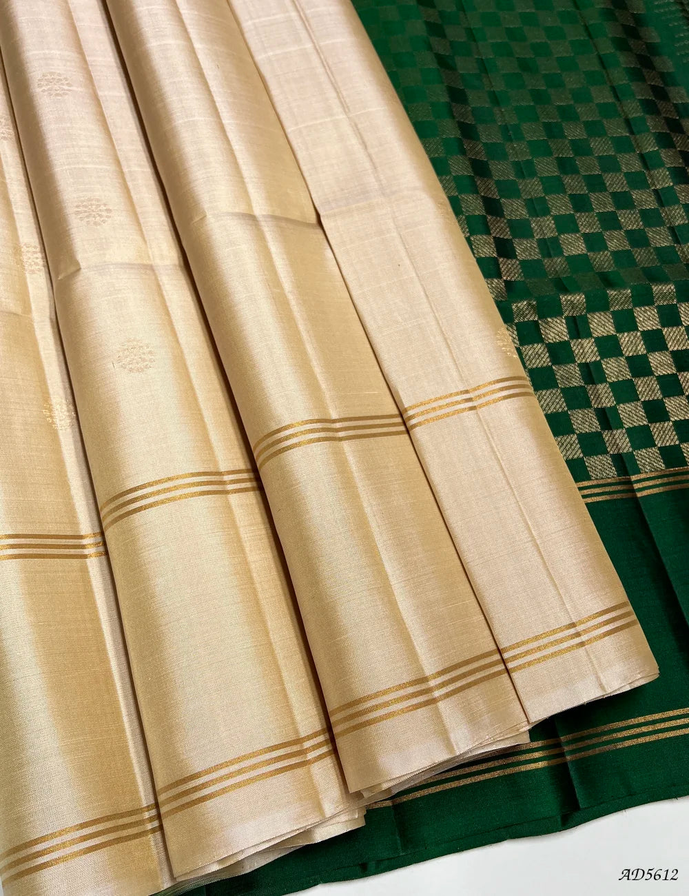 Half White & Green - Soft Silk Saree Front View