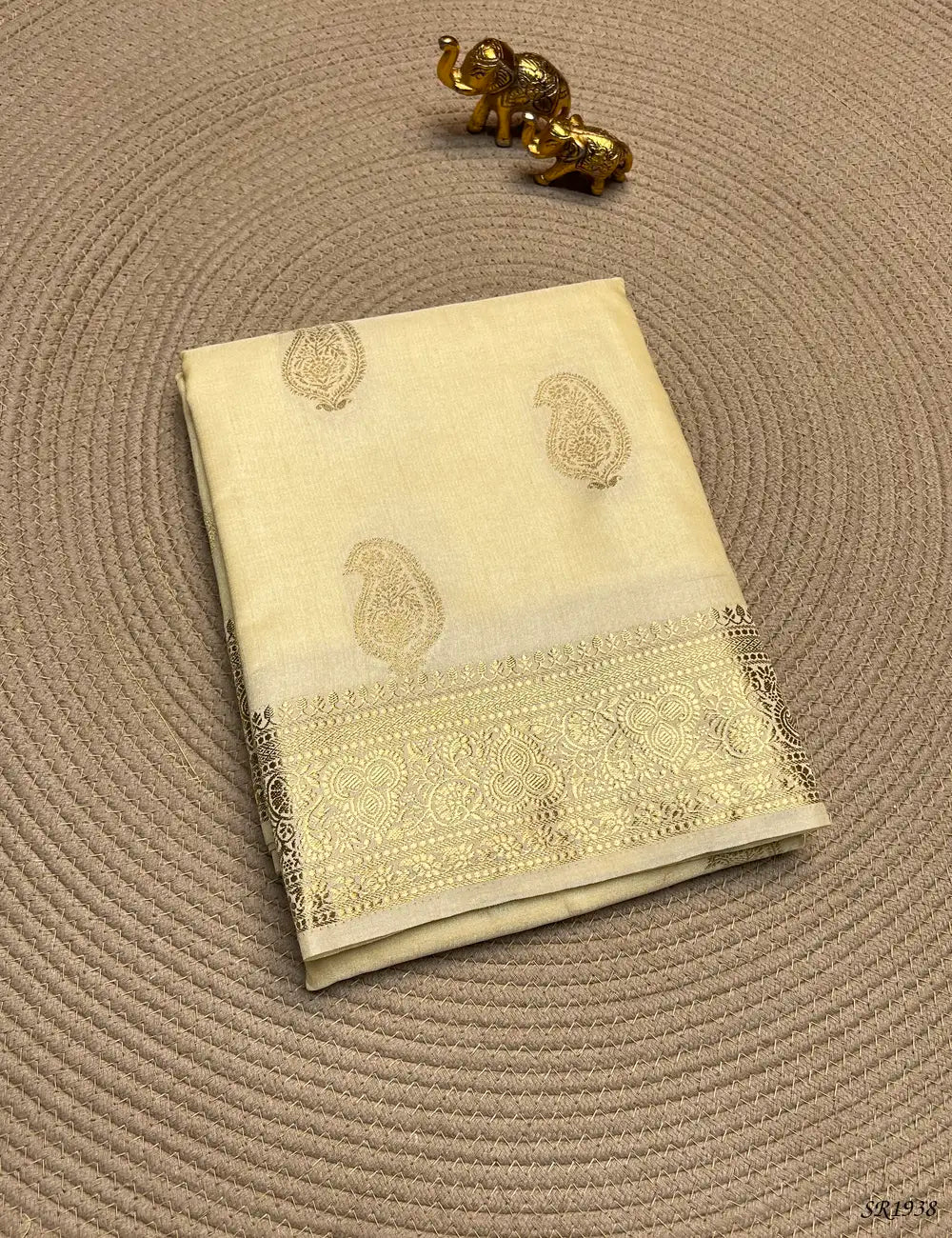 Half White - Semi Banaras Saree Front View