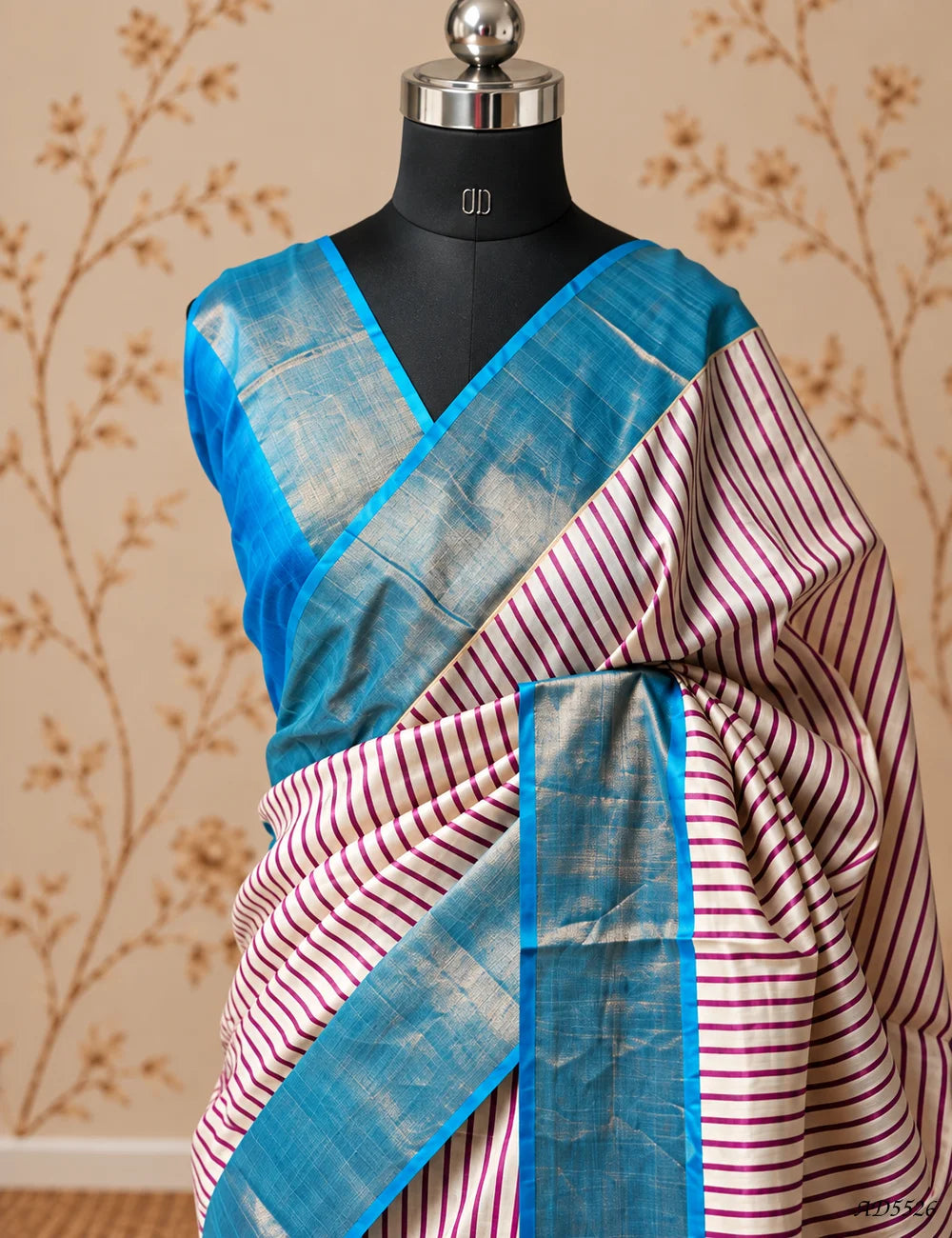 Half White & Teal - Pure Desi Tussar Saree Pallu View