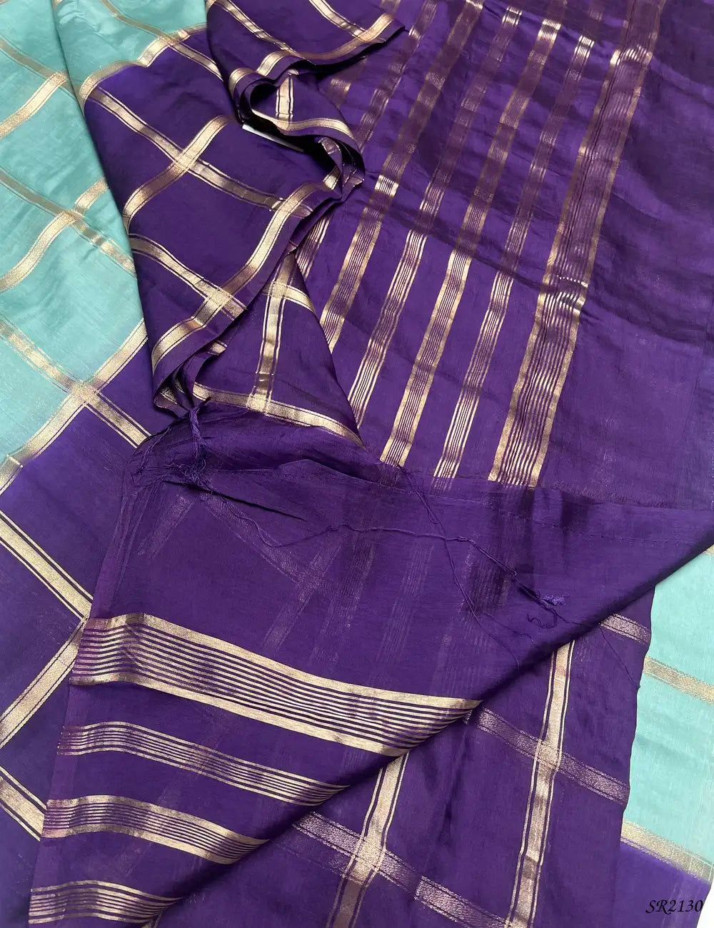 Ice Blue & Purple - Assam Silk Saree -