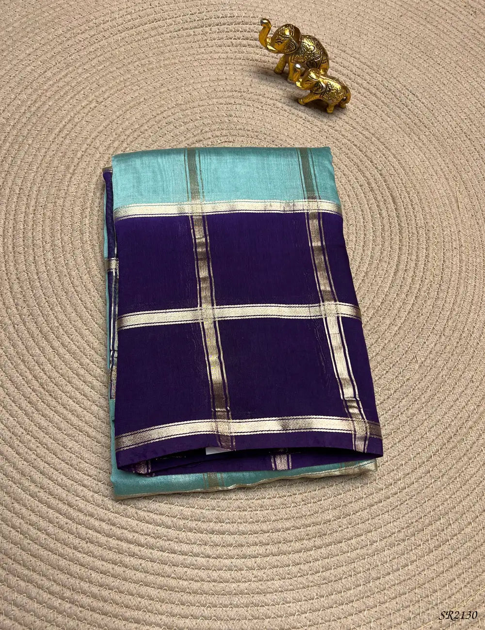Ice Blue & Purple - Assam Silk Saree Front View