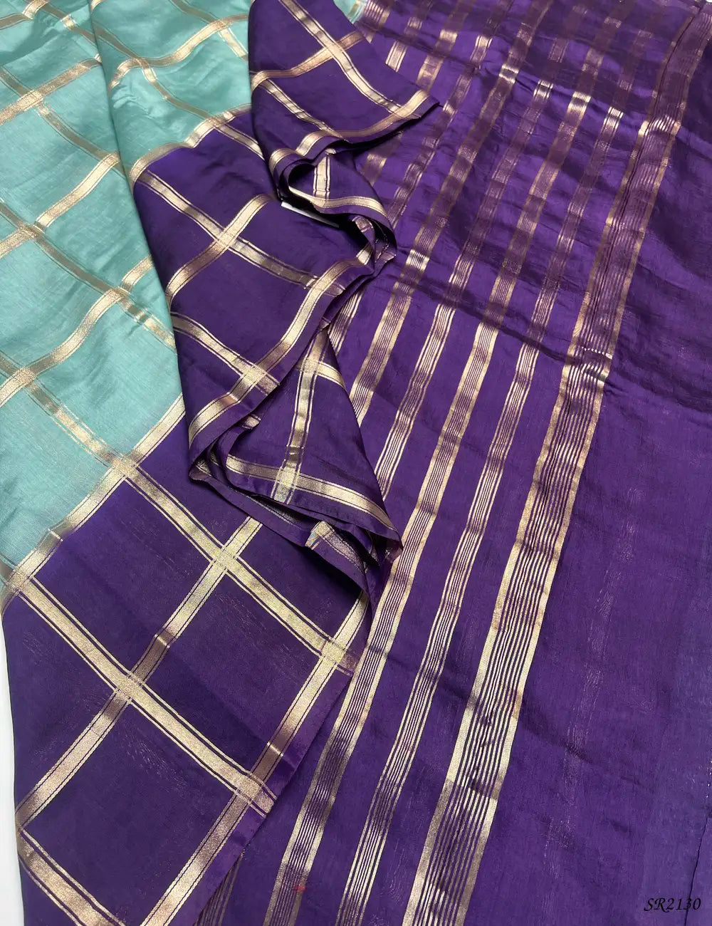Ice Blue & Purple - Assam Silk Saree Pallu View