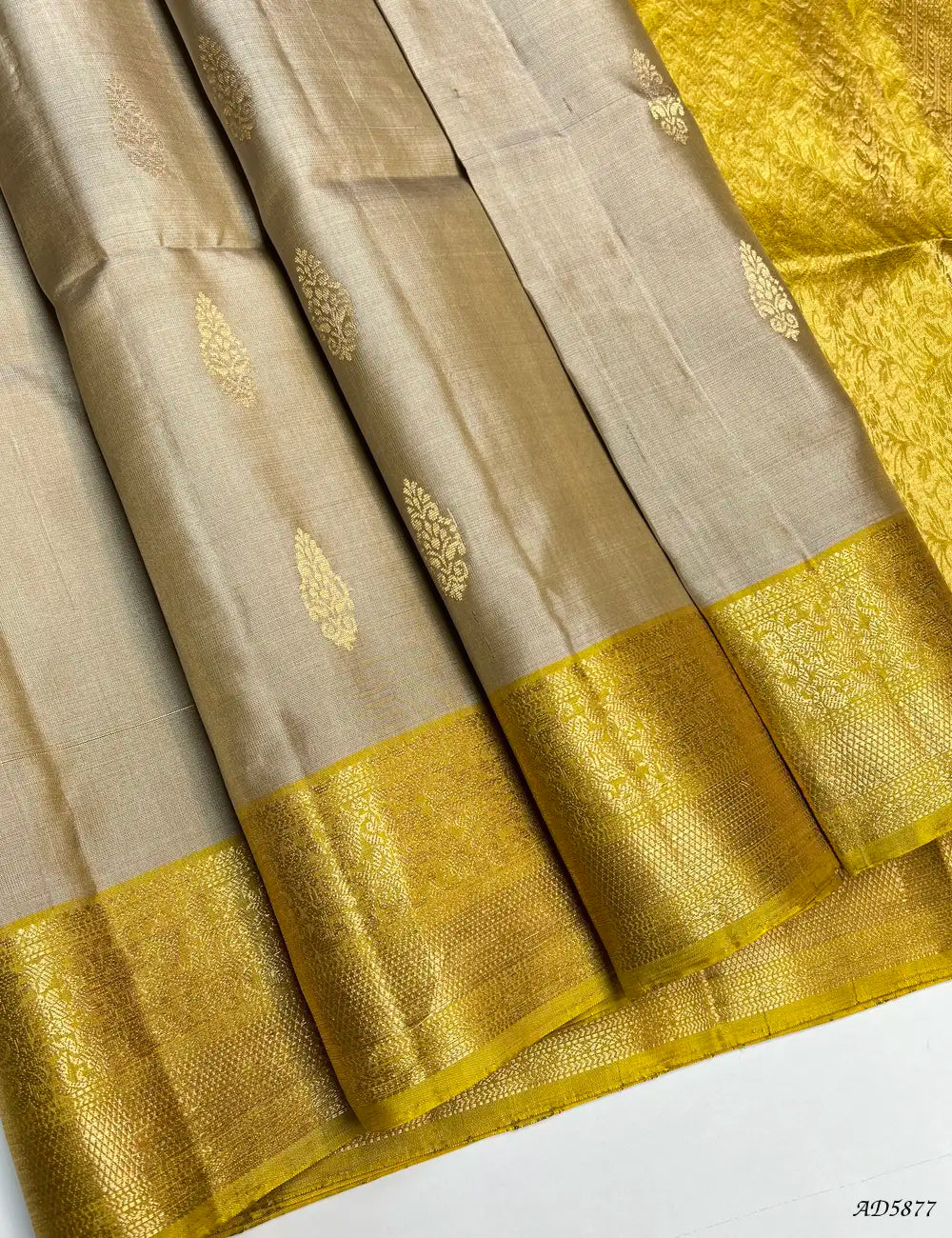 Ivory & Yellow - Kanchi Border Soft Silk Saree Front View
