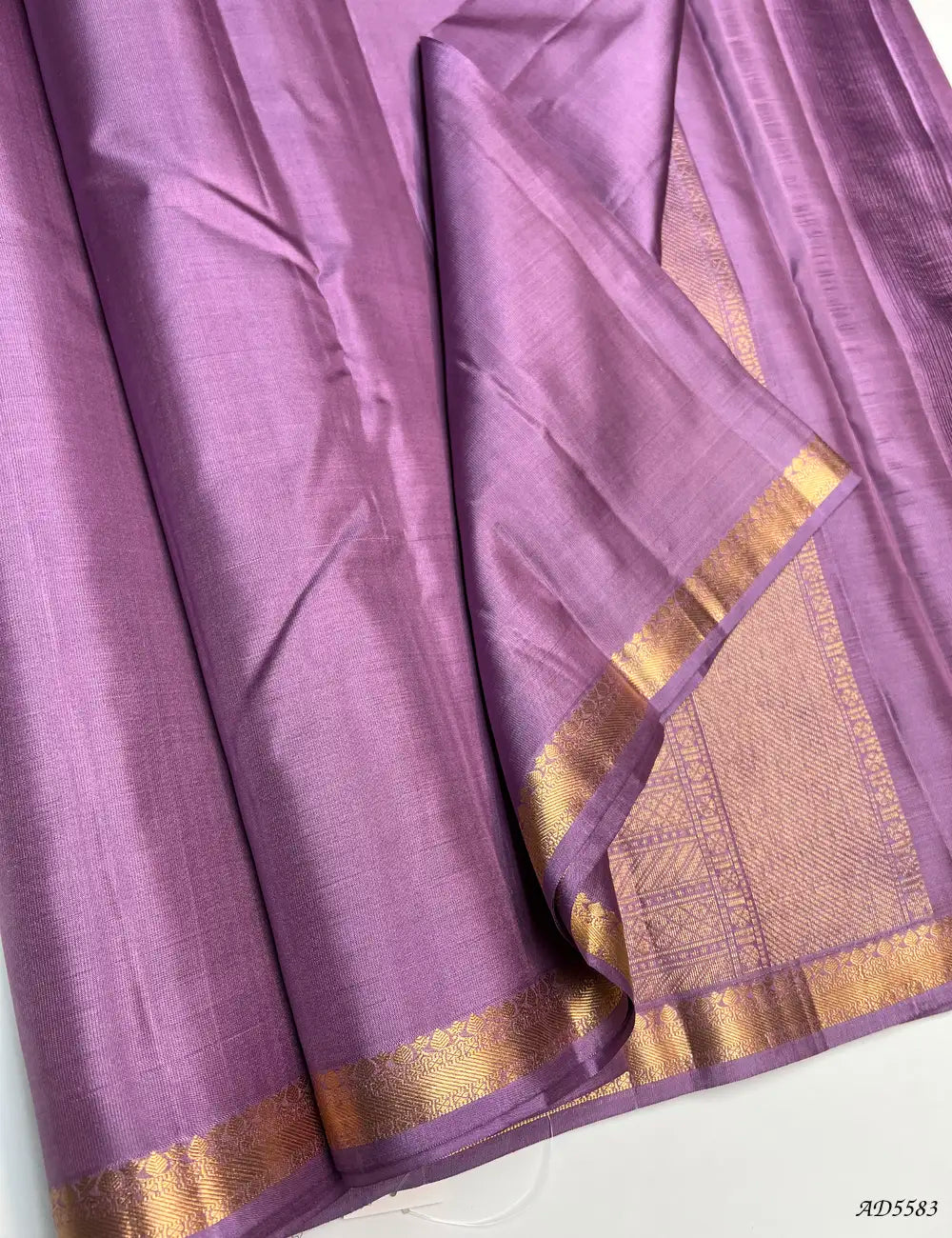 Lavender - Plain Kanchi Border Soft Silk Saree Front View