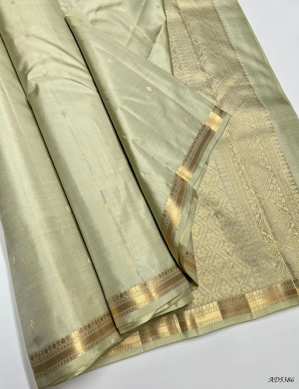 Light Pista Greem - Kanchi Border Soft Silk Saree Front View
