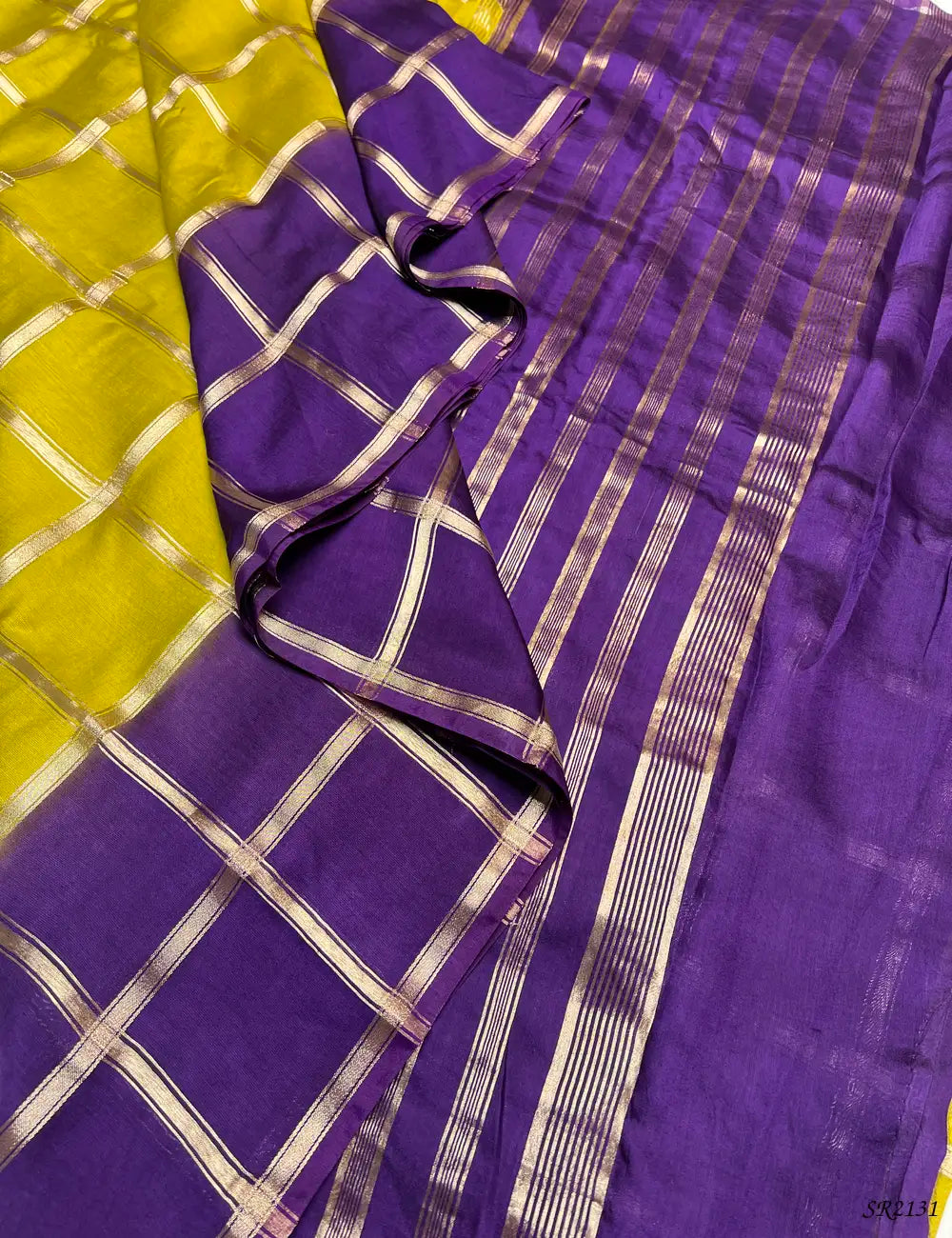 Lime Green & Purple- Assam Silk Saree Pallu View
