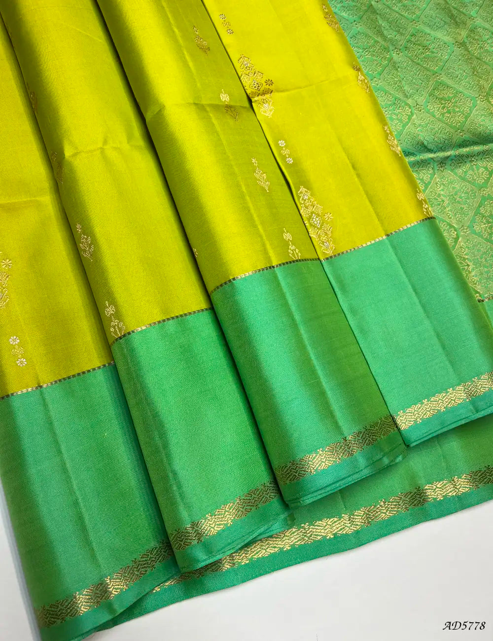 Lime Green & Seafoam Green - Bentex Soft Silk Saree Front View