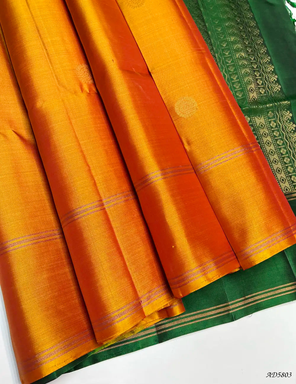 Mango Yellow & Green - Soft Silk Saree Front View