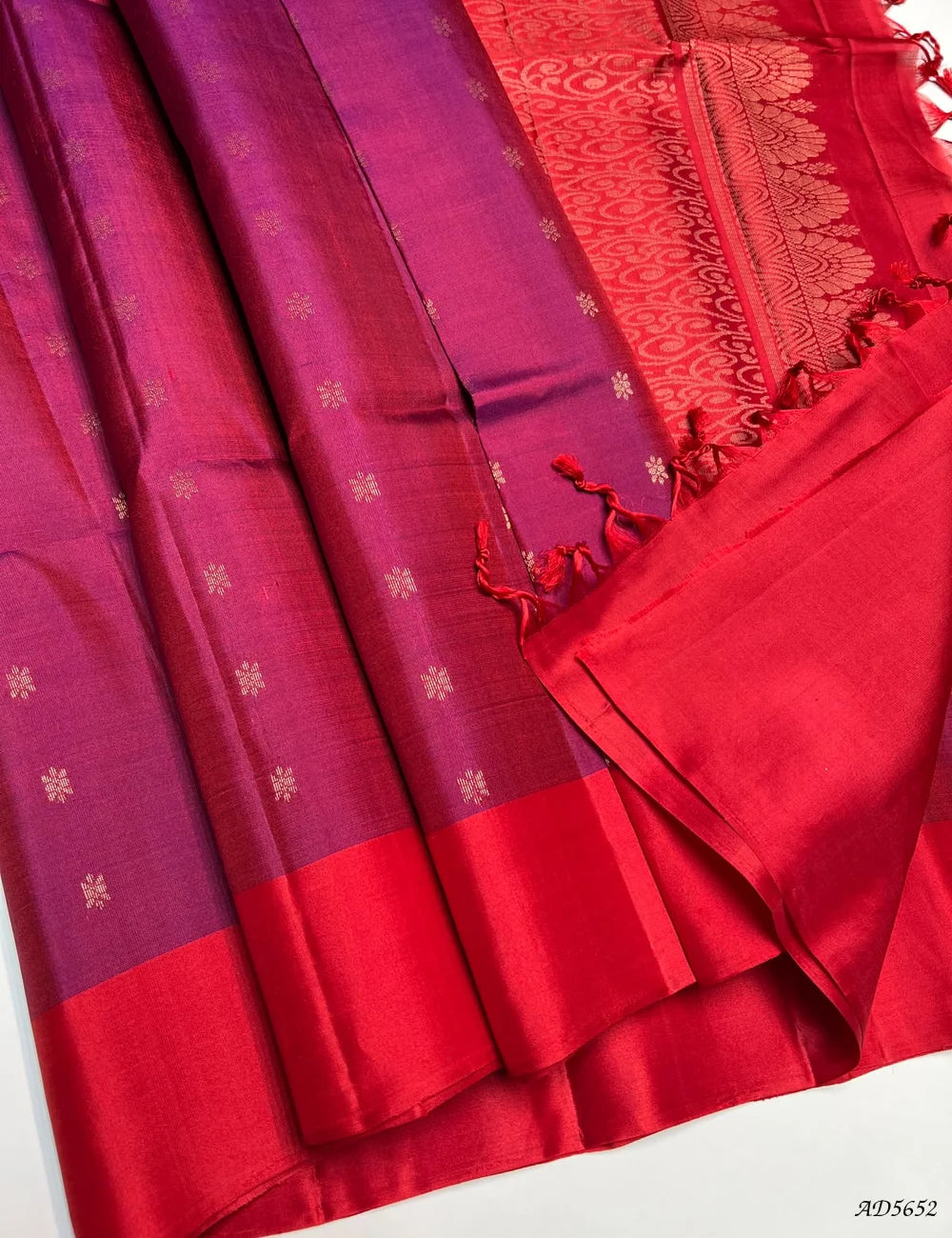 Maroon & Red - Soft Silk Saree Front View