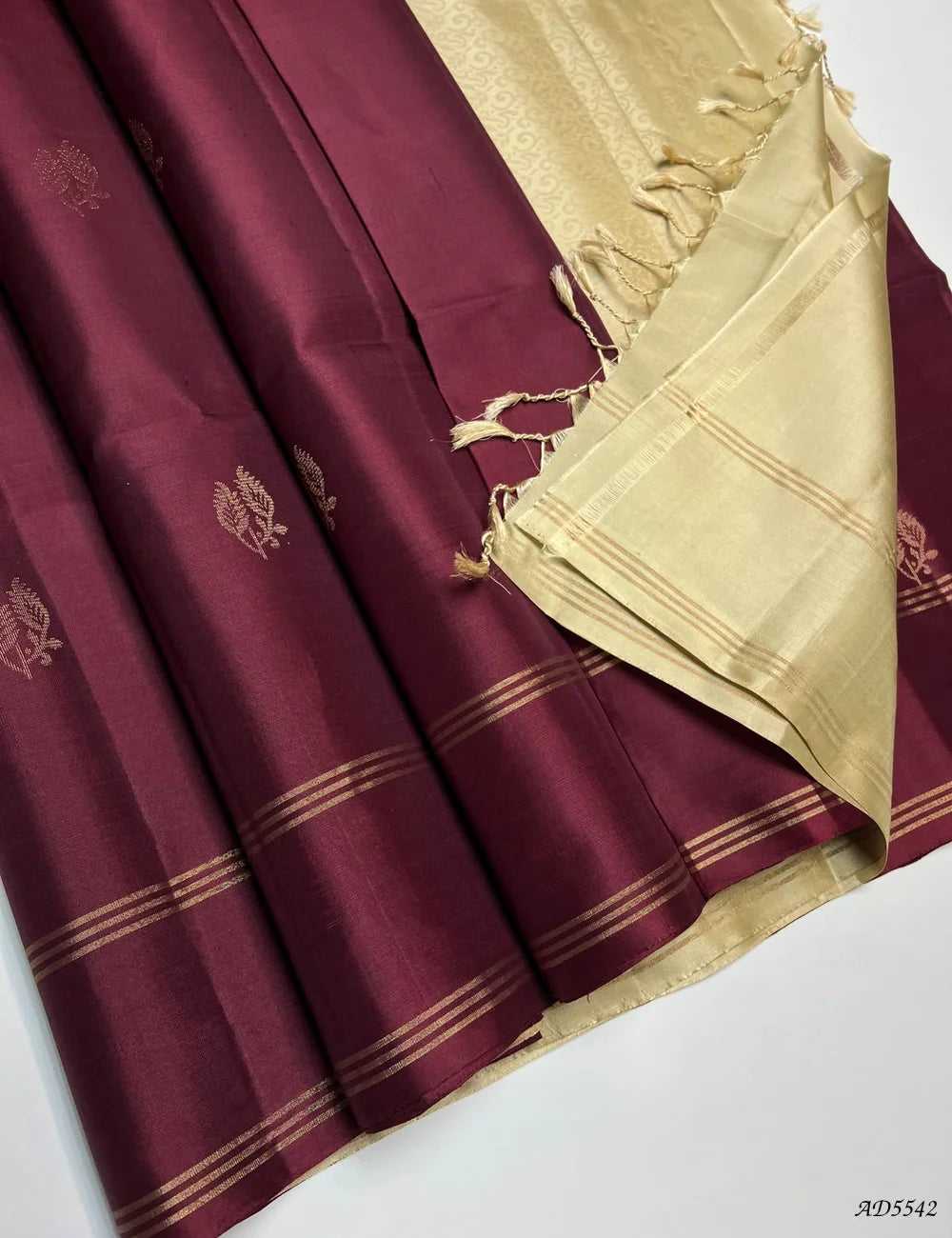 Maroon & Sandal - Soft Silk Saree Pallu View