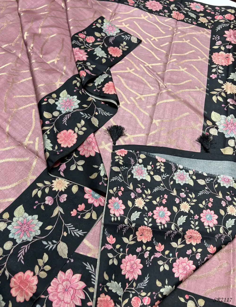 Mauve Pink & Black - Tussar X Kalamkari Saree -