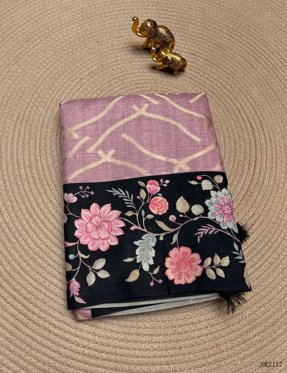 Mauve Pink & Black - Tussar X Kalamkari Saree Front View