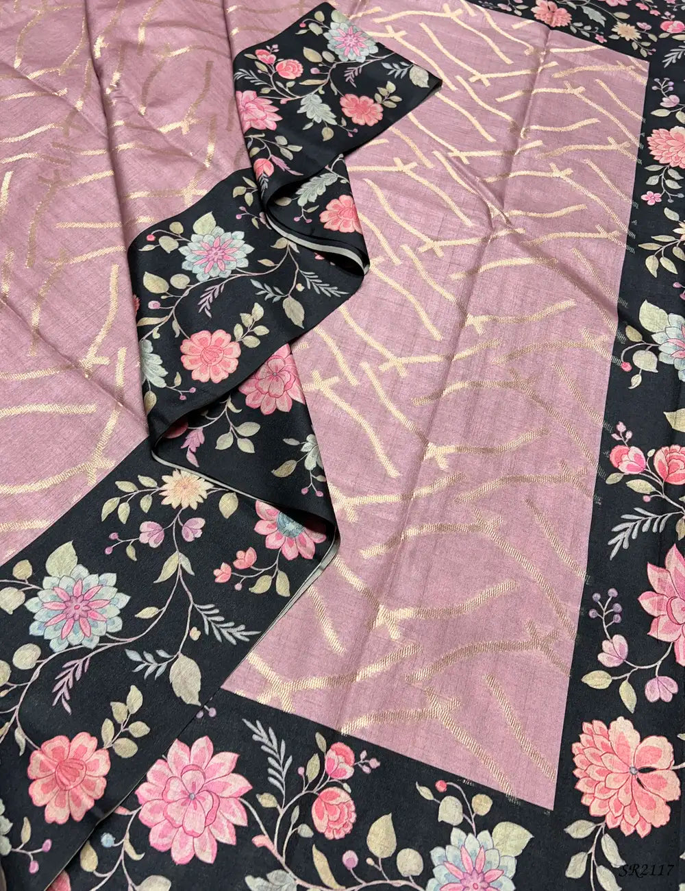 Mauve Pink & Black - Tussar X Kalamkari Saree Pallu View