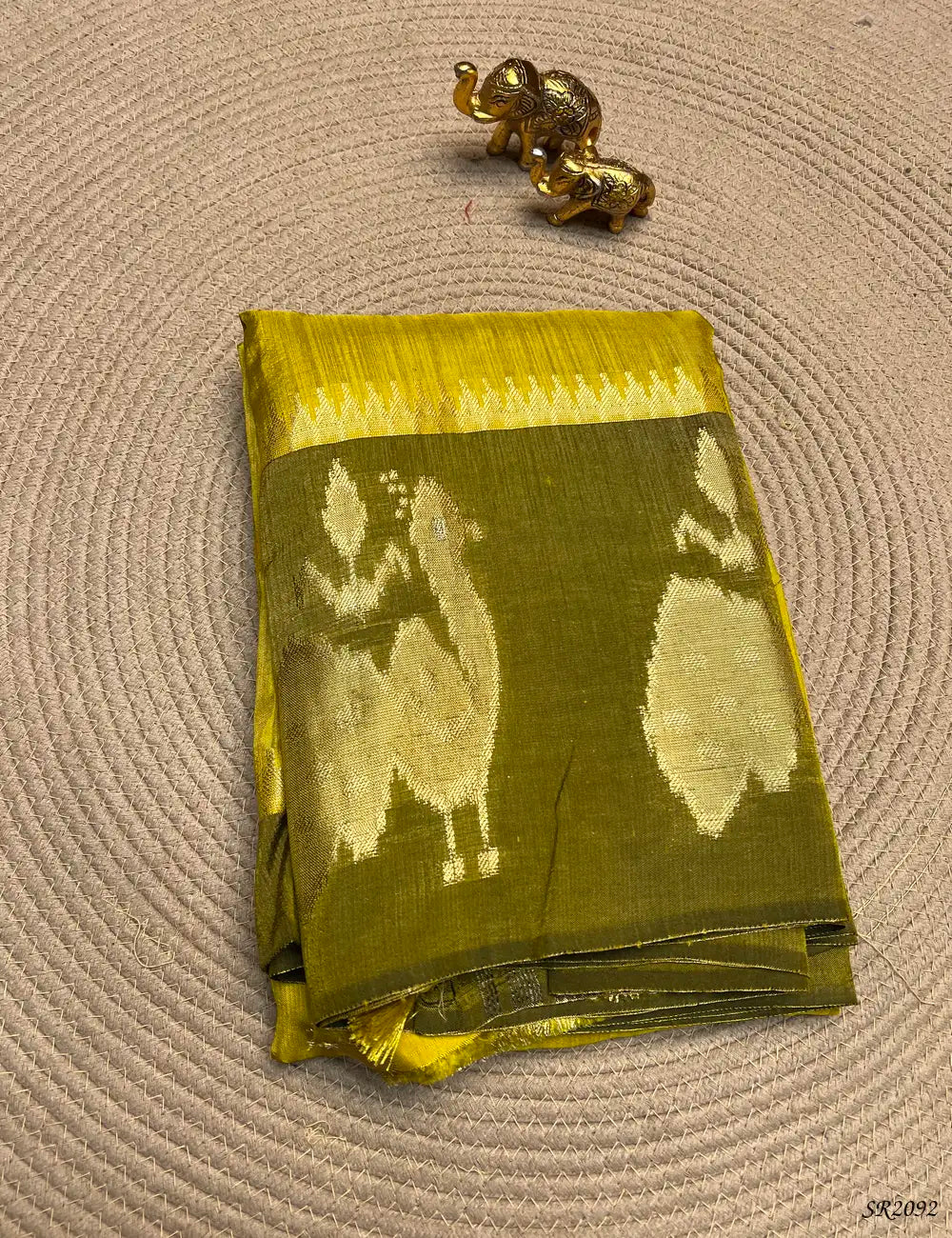 Mehandi Green & Olive Green - Viscose Crepe Saree Front View