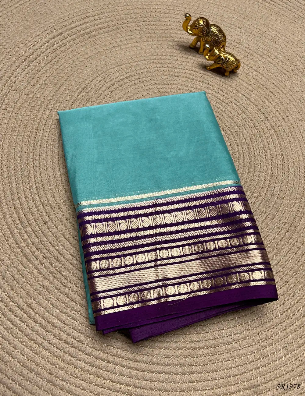 Mint Green & Purple - Mysore Crepe Saree Front View