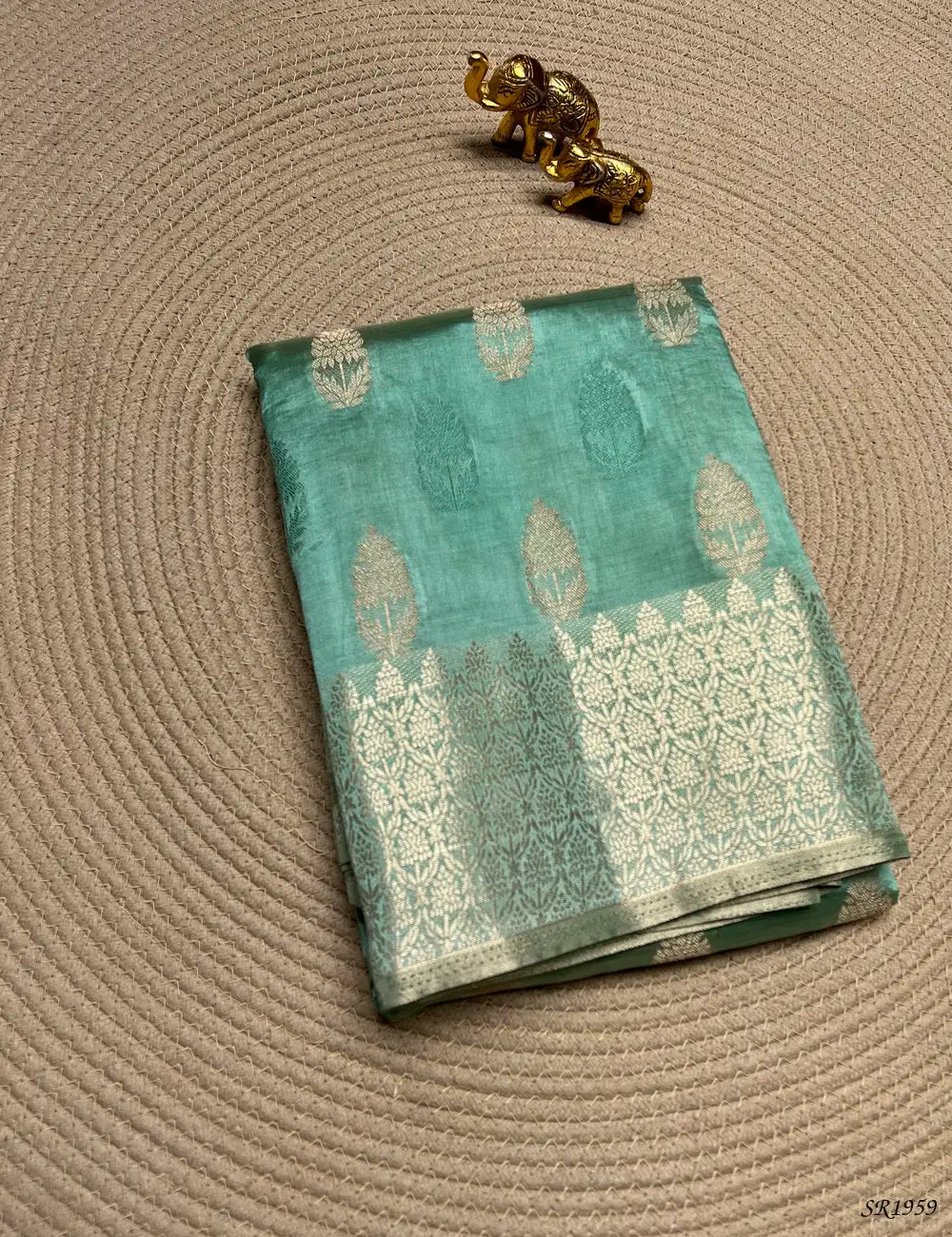 Mint Green - Semi Tussar Saree Front View