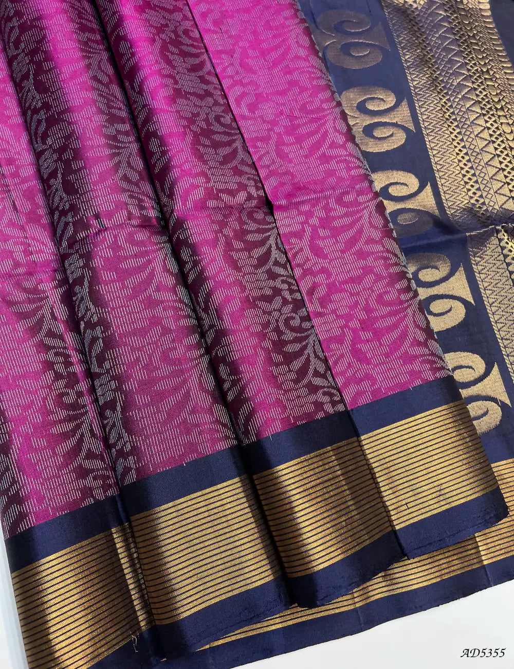 Mulberry & Dark Blue - Soft Silk Bridal Saree Front View