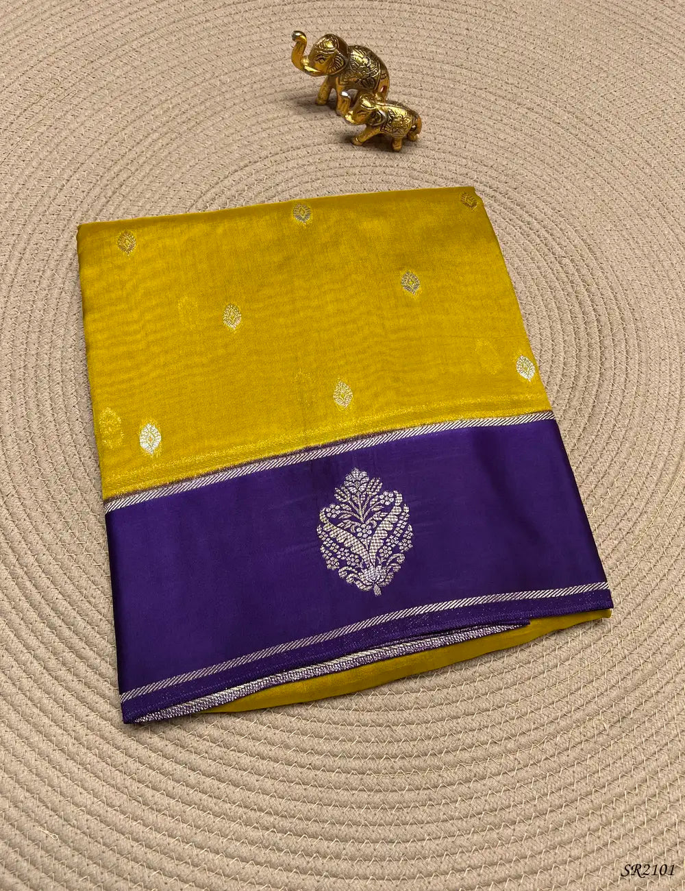 Mustard & Purple - Viscose Tussar Saree Front View