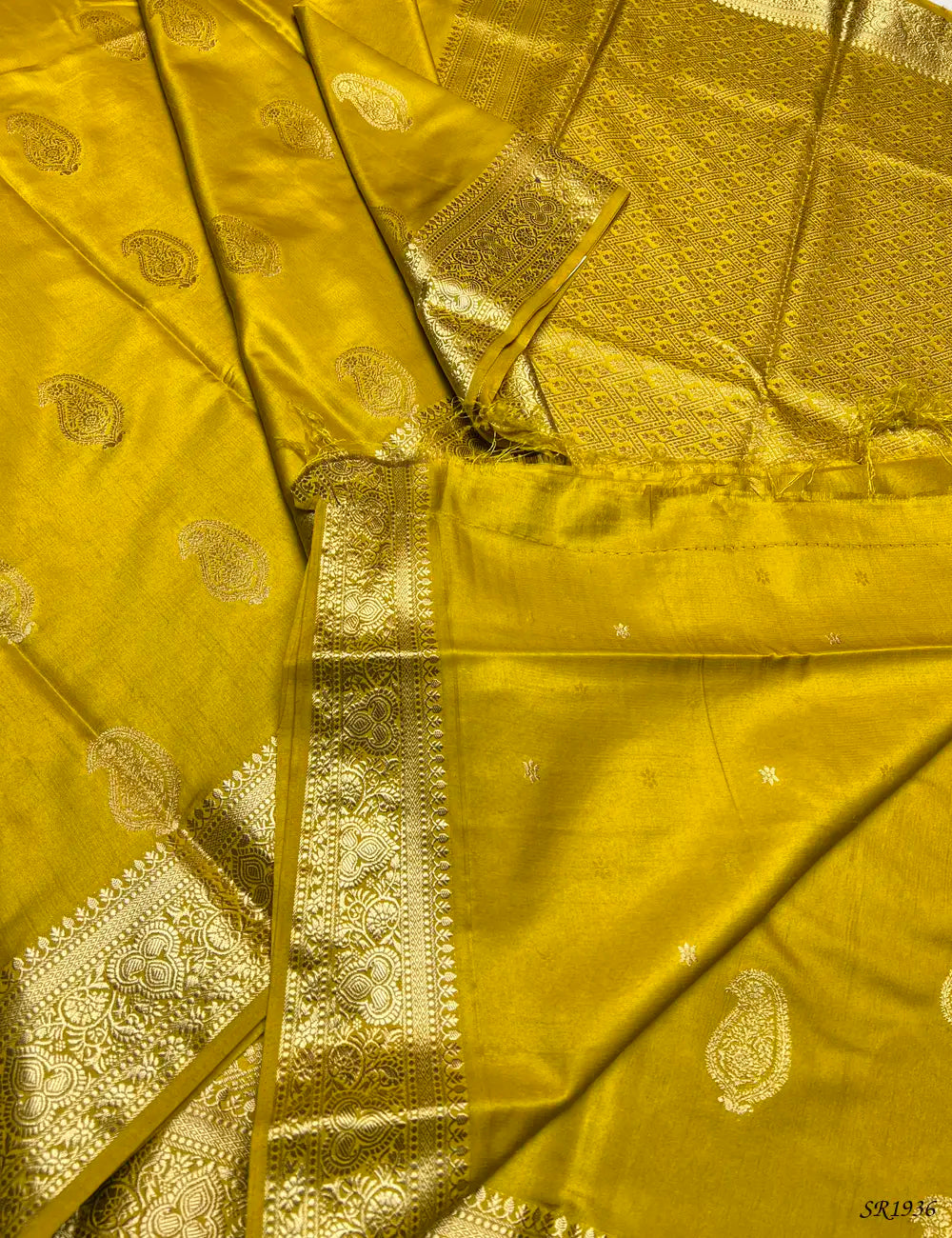 Mustard Yellow - Semi Banaras Saree -
