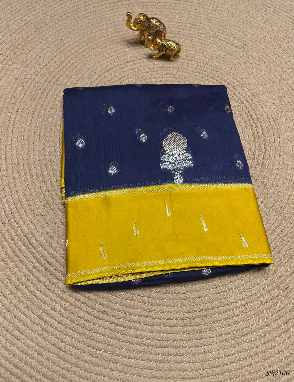 Navy Blue & Golden - Viscose Silk Saree Front View