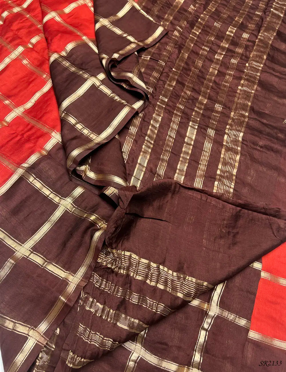 Orange & Coffee Brown- Assam Silk Saree -
