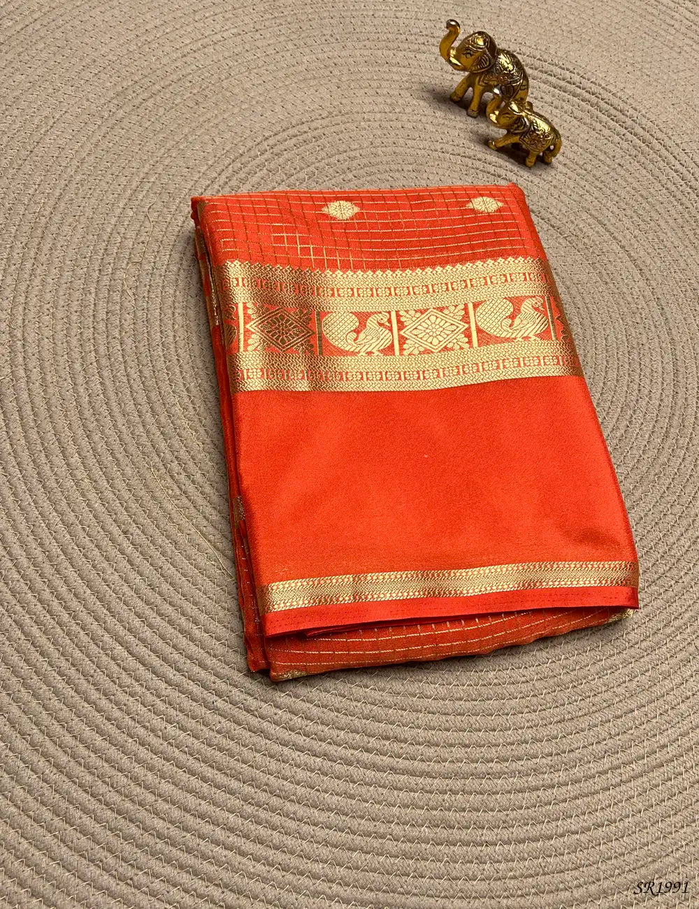 Orange - Mysore Crepe Saree Front View