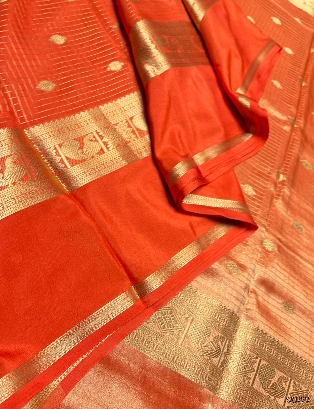 Orange - Mysore Crepe Saree Pallu View