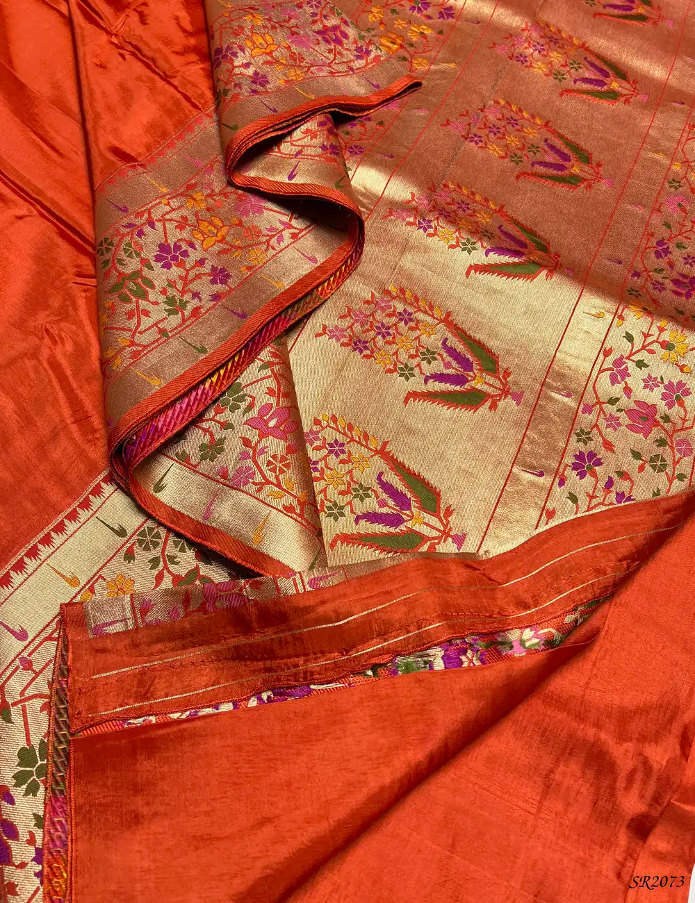 Orange - Paithani Silk Saree -