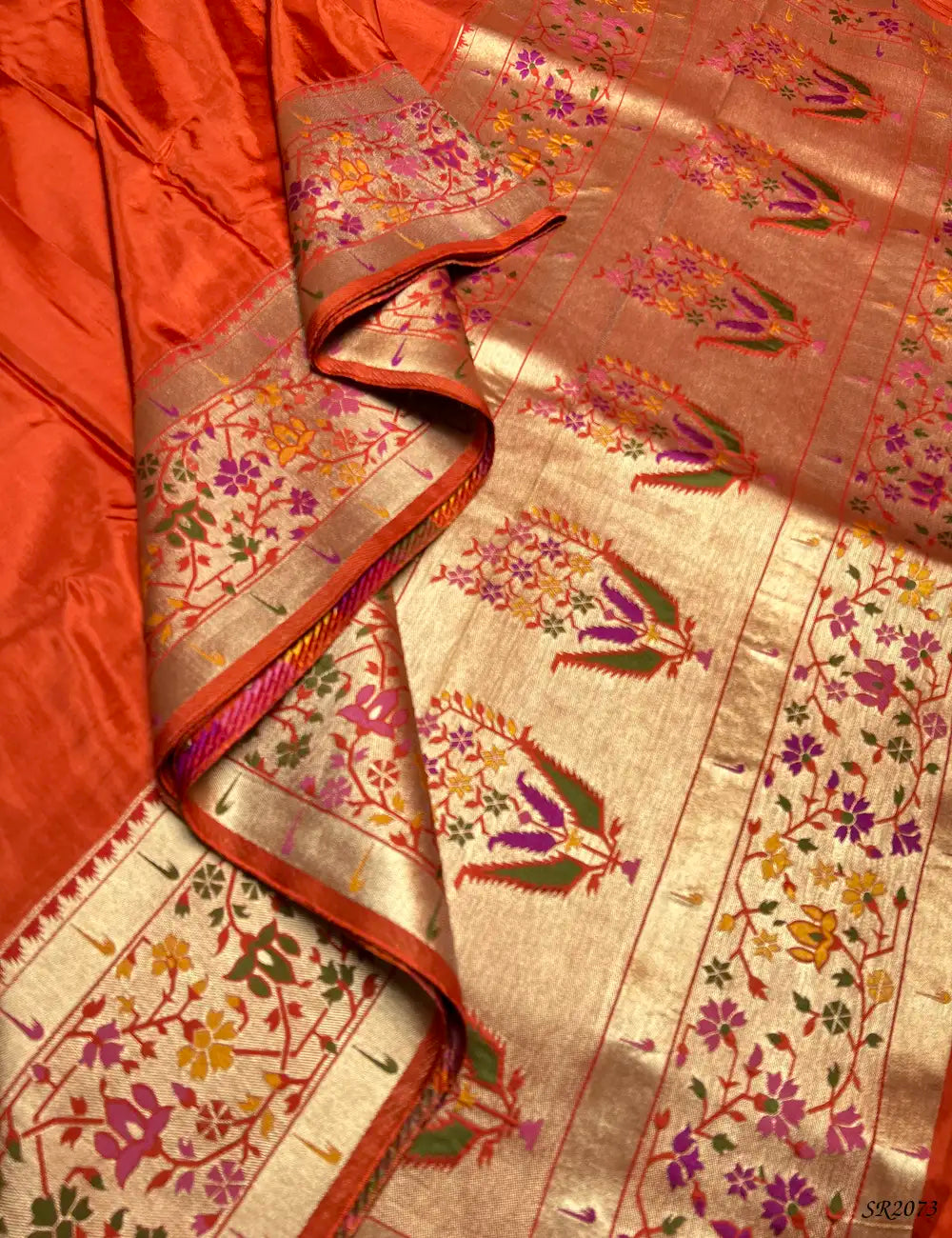 Orange - Paithani Silk Saree Pallu View