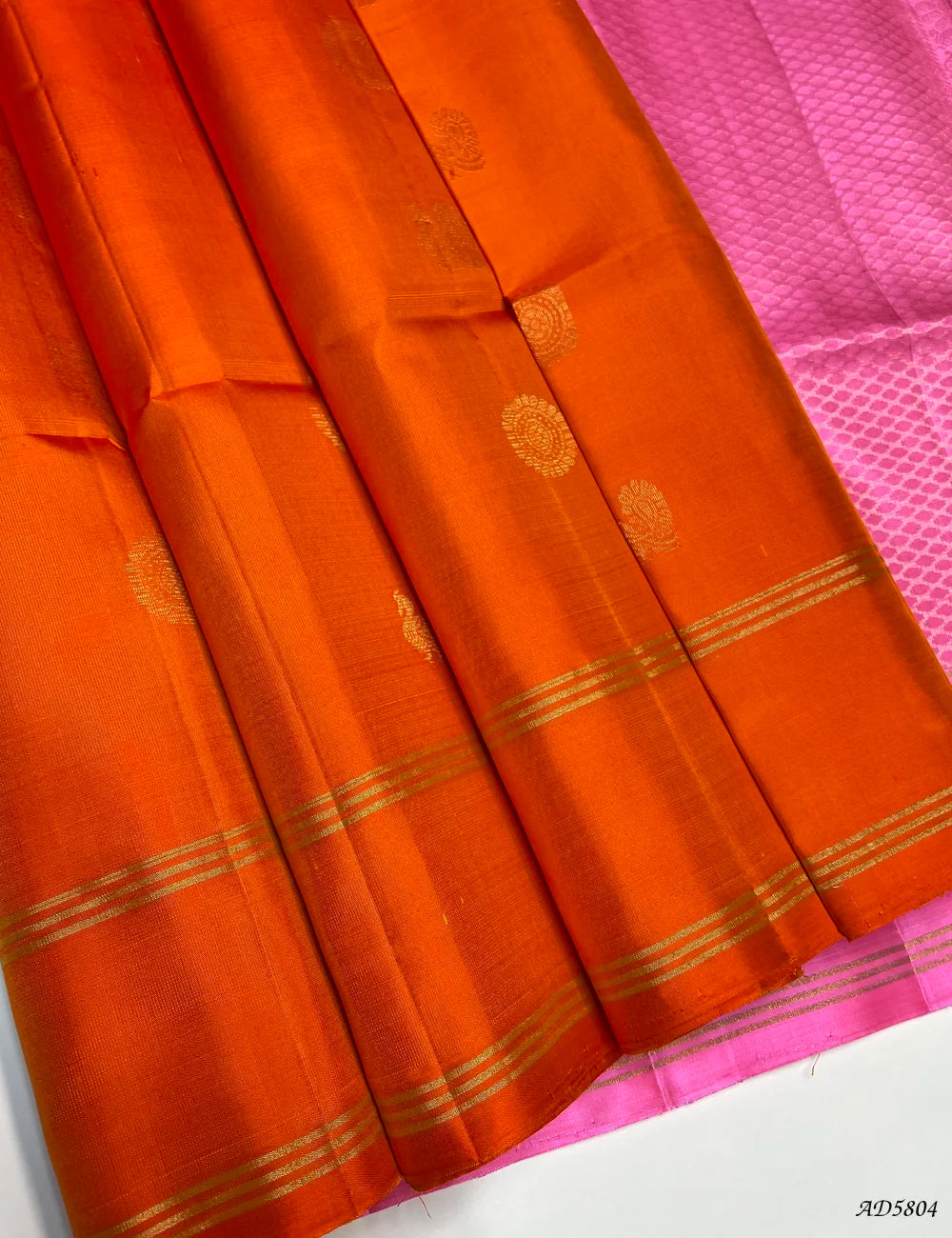 Orange & Pink - Soft Silk Saree Front View