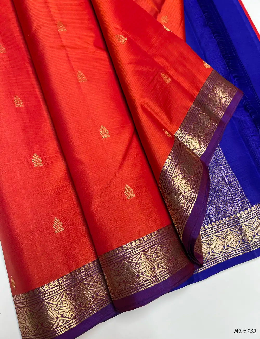 Orange & Purple - Kanchi Border Soft Silk Saree Front View