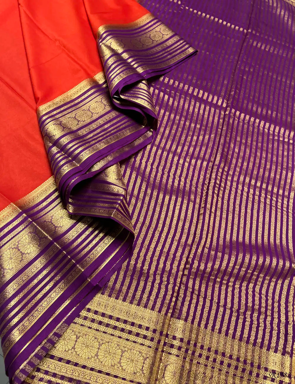 Orange & Purple - Mysore Crepe Saree Pallu View