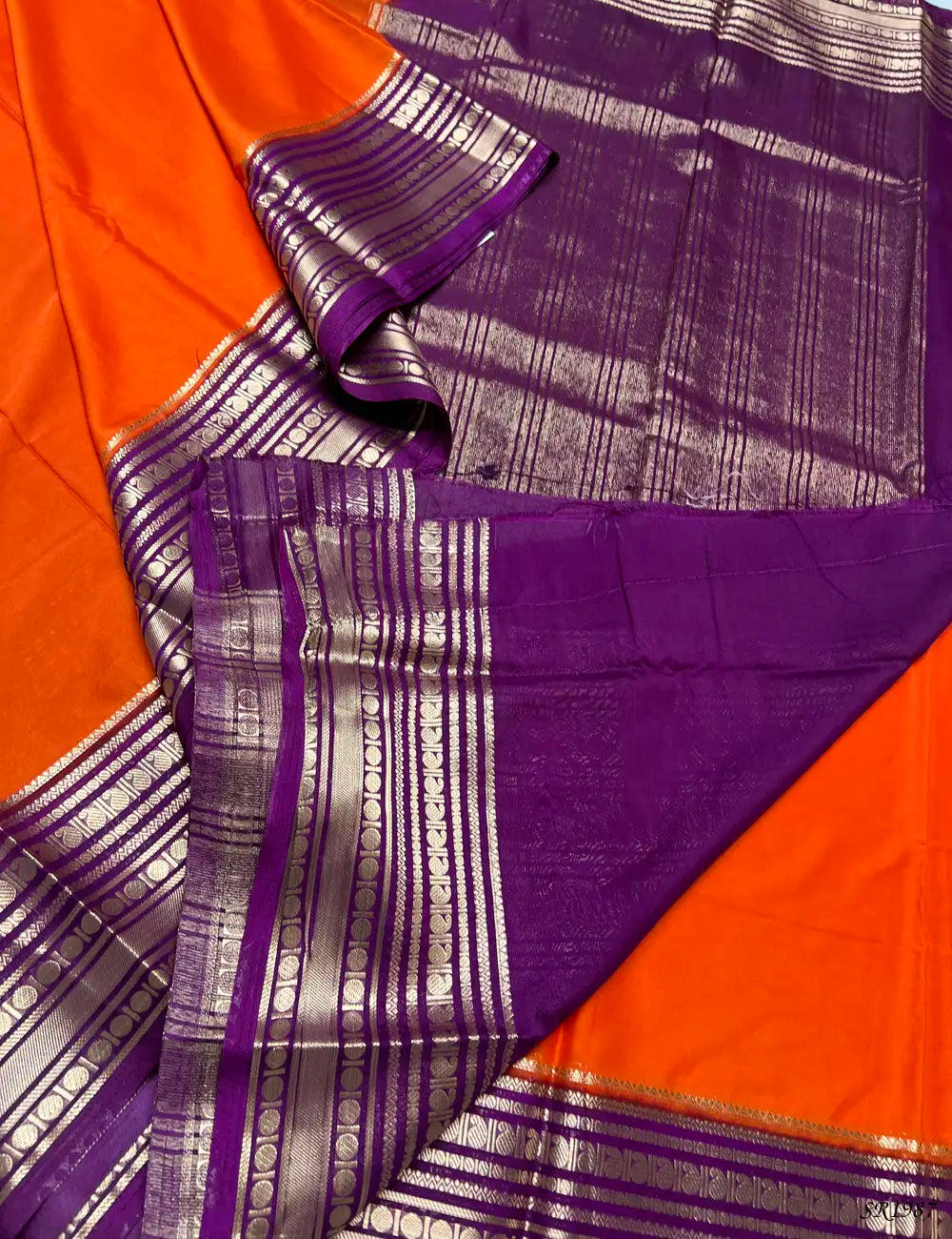 Orange & Purple - Mysore Crepe Saree -