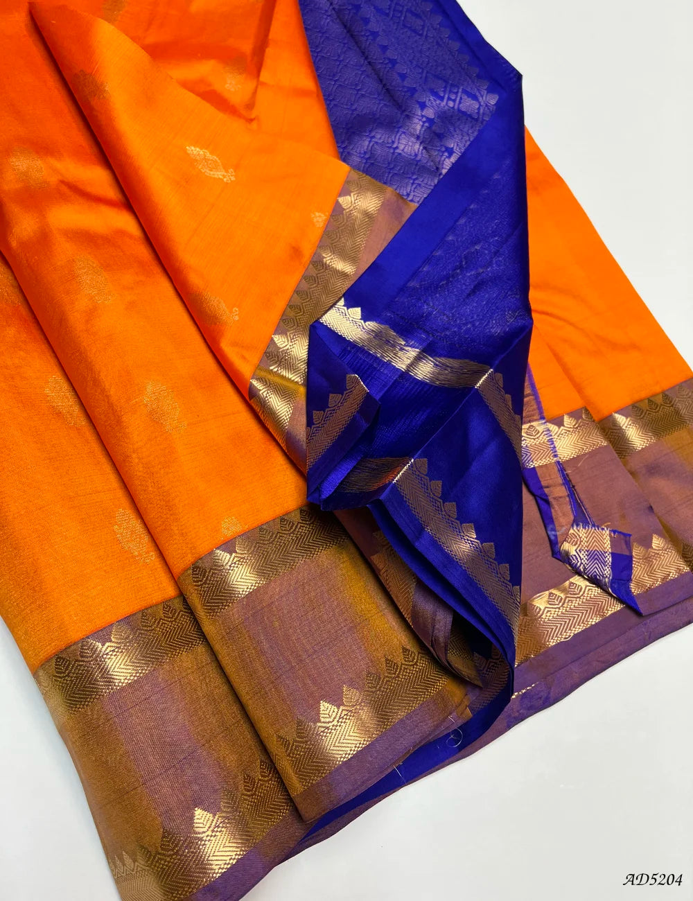 Orange & Purple - Retta Pet Border Soft Silk Saree Front View