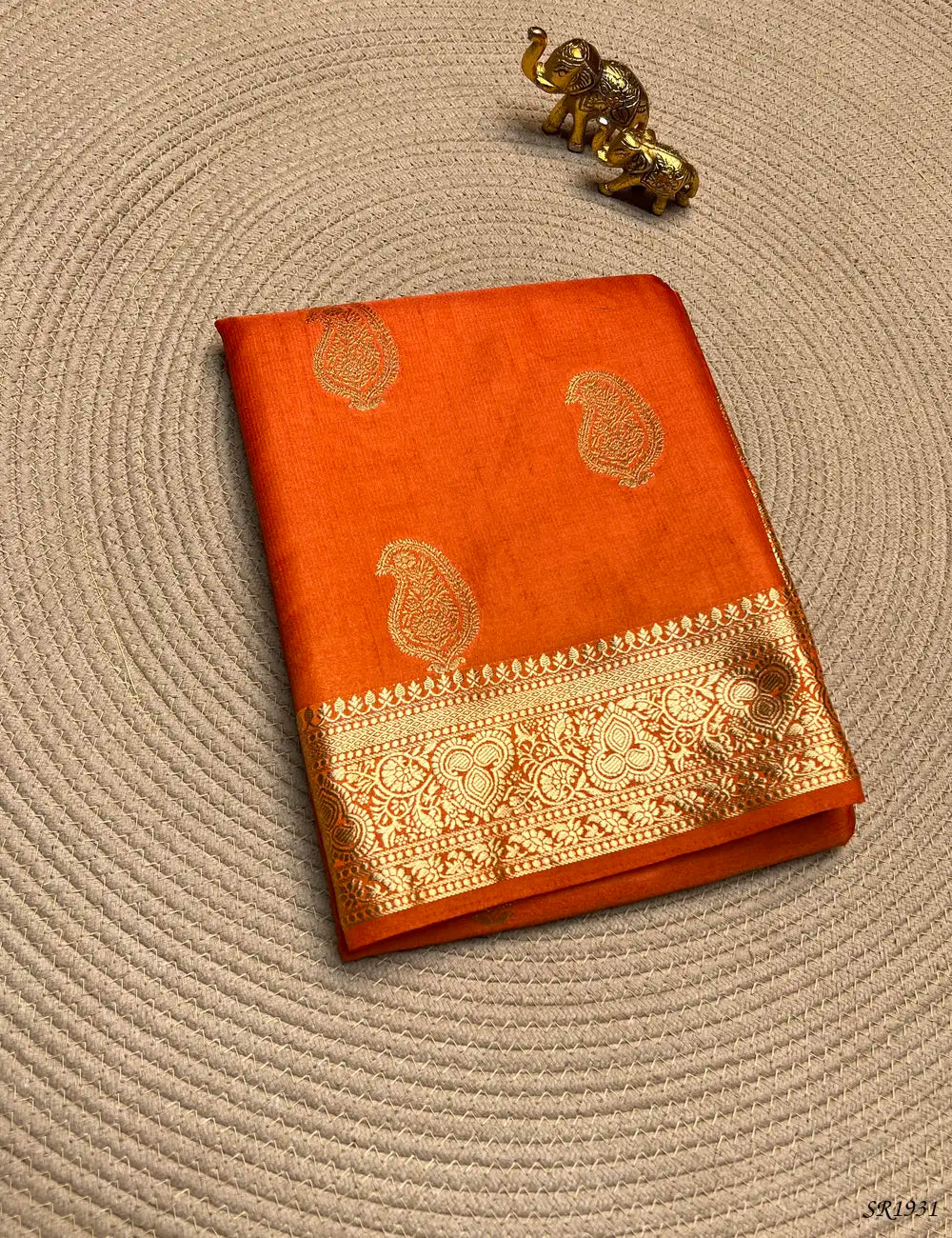 Orange - Semi Banaras Saree Front View