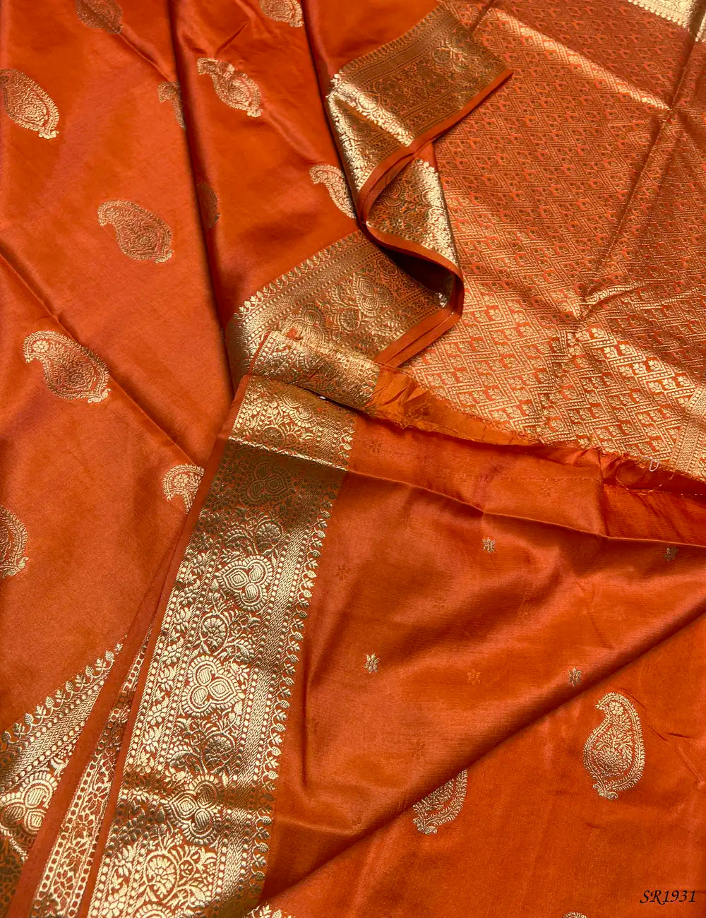 Orange - Semi Banaras Saree Pallu View