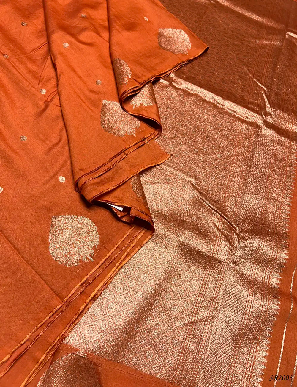 Orange - Viscose Georgette Saree Pallu View