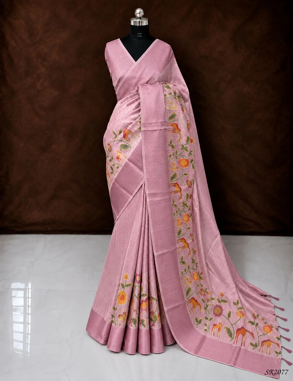 Pale Lavender - Silk X Linen Saree Front View