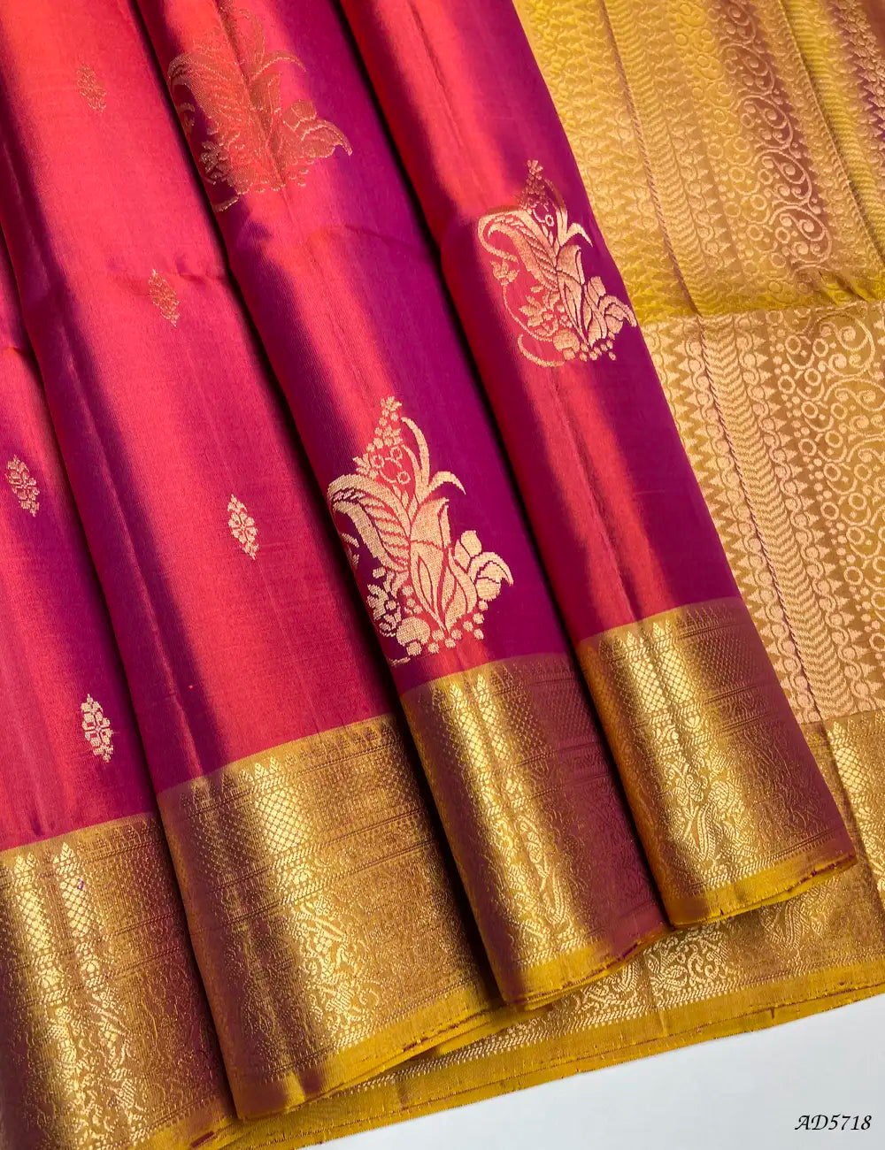 Paprika Orange & Yellow - Kanchi Border Soft Silk Saree Front View