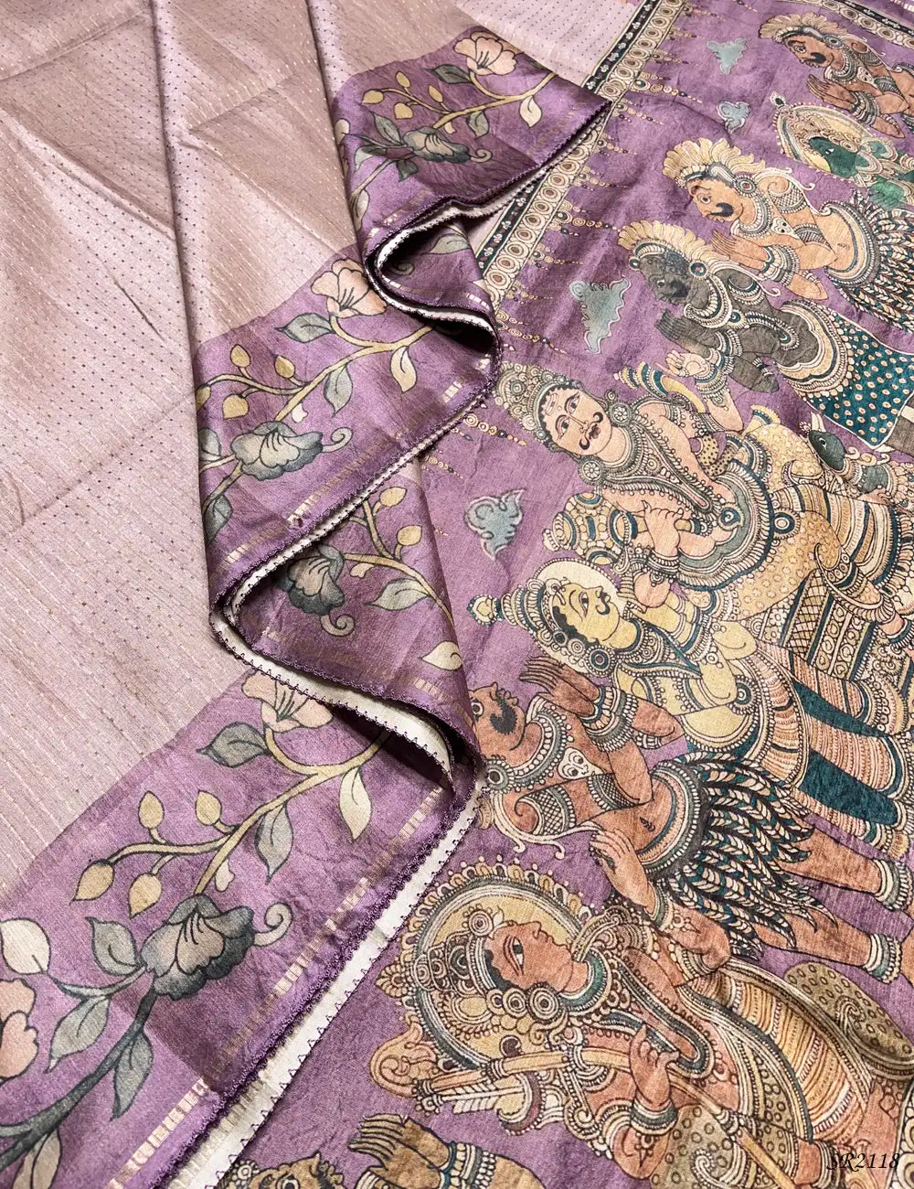 Pastel Pink & Lavender - Ghicha Tussar Saree Pallu View