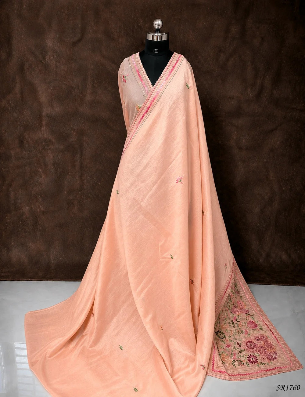 Peach - French Knot Tissue Saree Front View