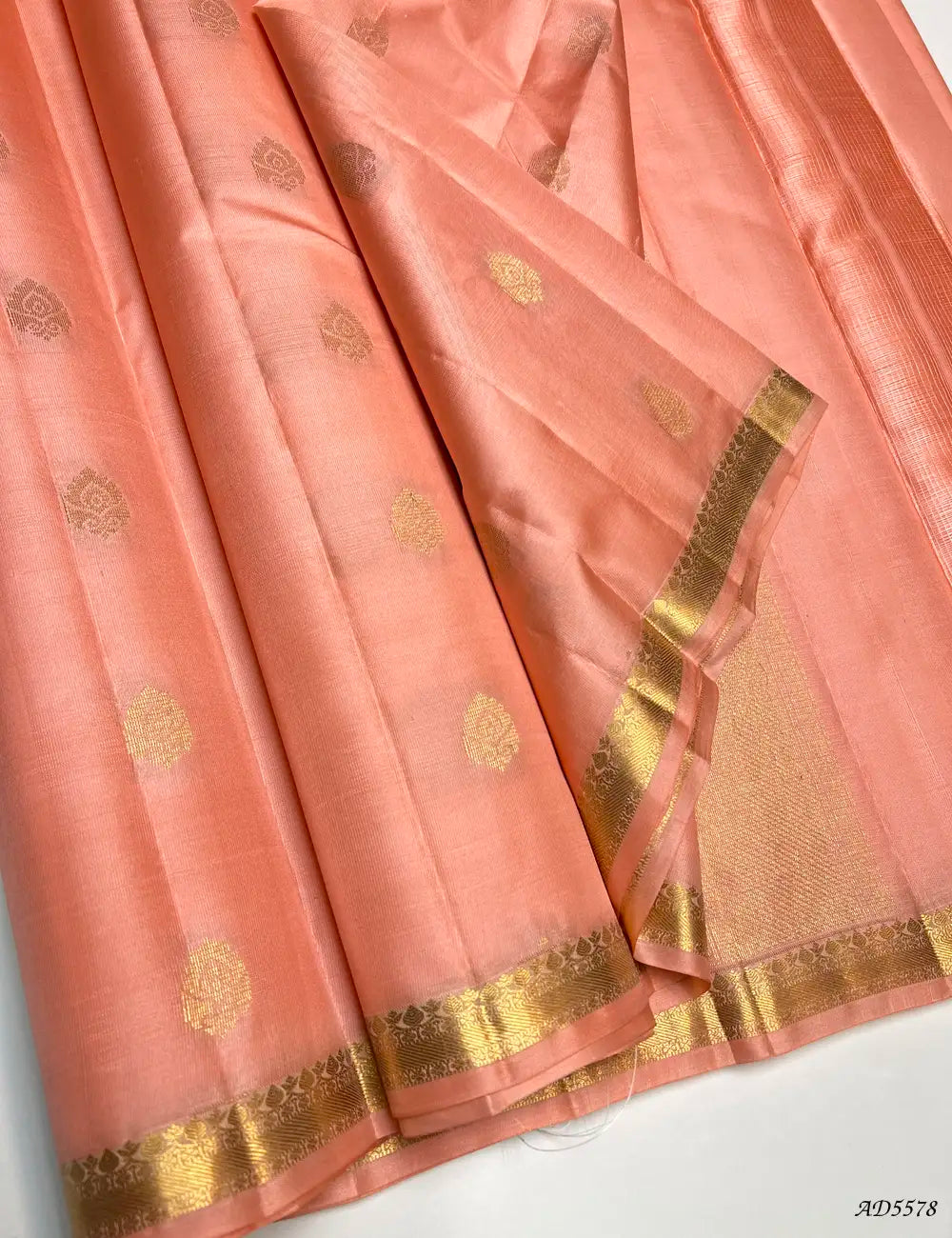Peach - Kanchi Border Soft Silk Saree Front View
