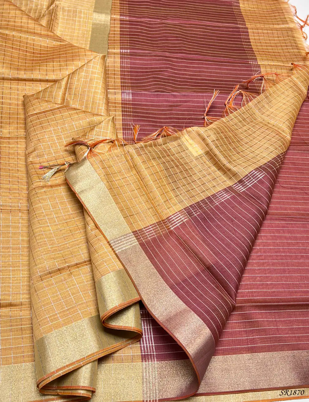 Peach & Pink - Fancy Semi Tussar Saree Pallu View
