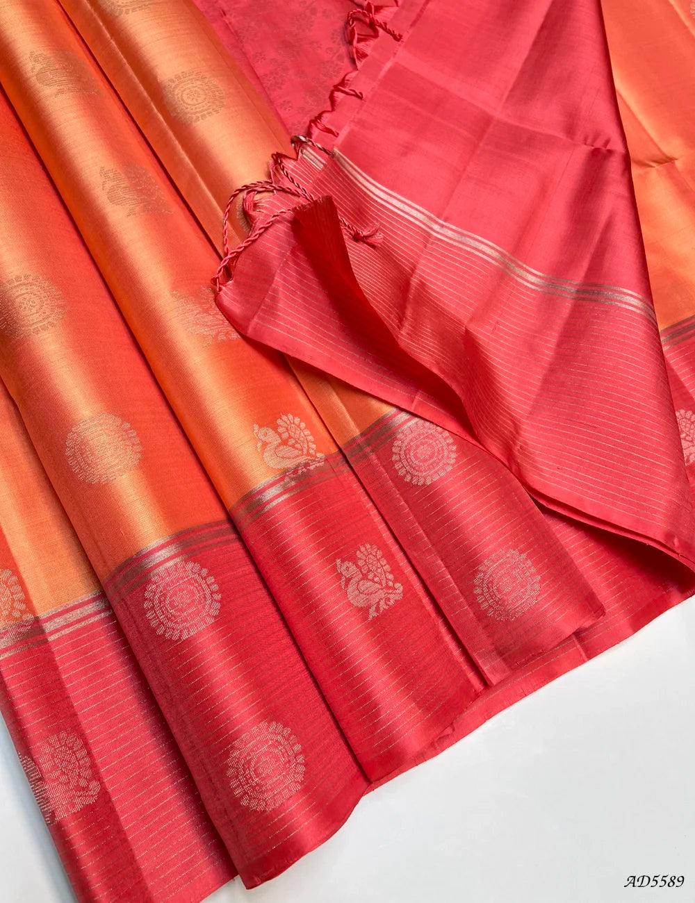 Peachy Pink & Georgia Peach - Soft Silk Saree Pallu View