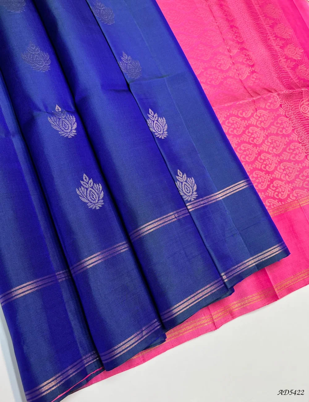 Peacock Blue & Pink - Soft Silk Saree Front View