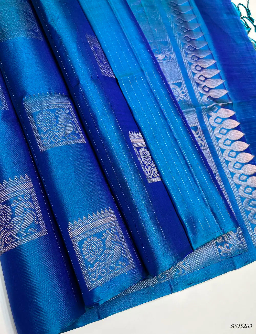 Peacock Blue - Soft Silk Saree Front View